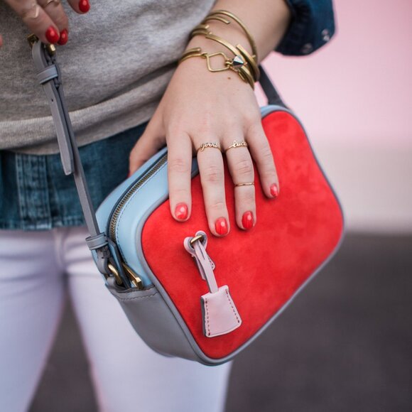 NWT J.Crew Italian Leather & Suede Signet Color-Block Crossbody - Picture 2 of 7